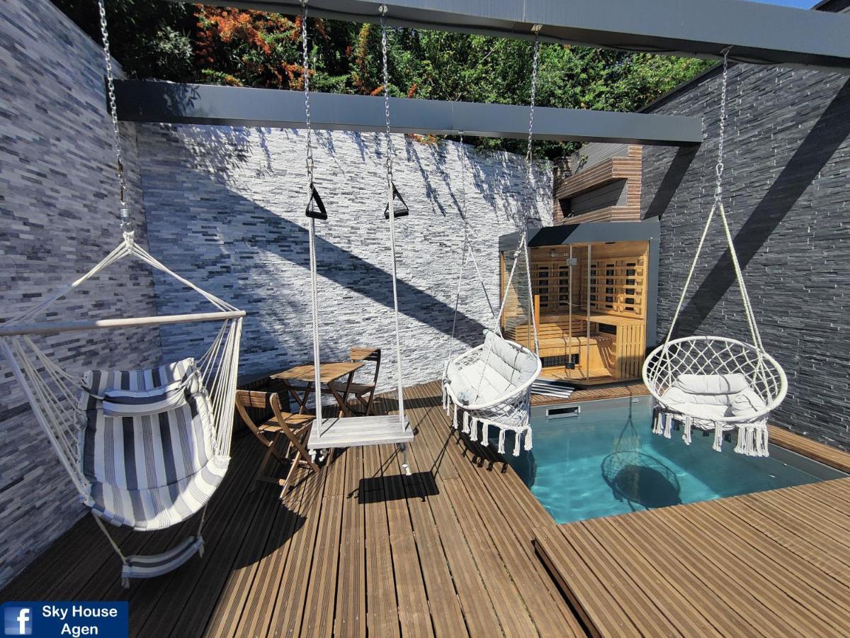 Piscine Chauffee Et Spa Jacuzzi Privatif Terrasse Sans Vis A Vis ,,,Sky House Agen,,, Exterior foto