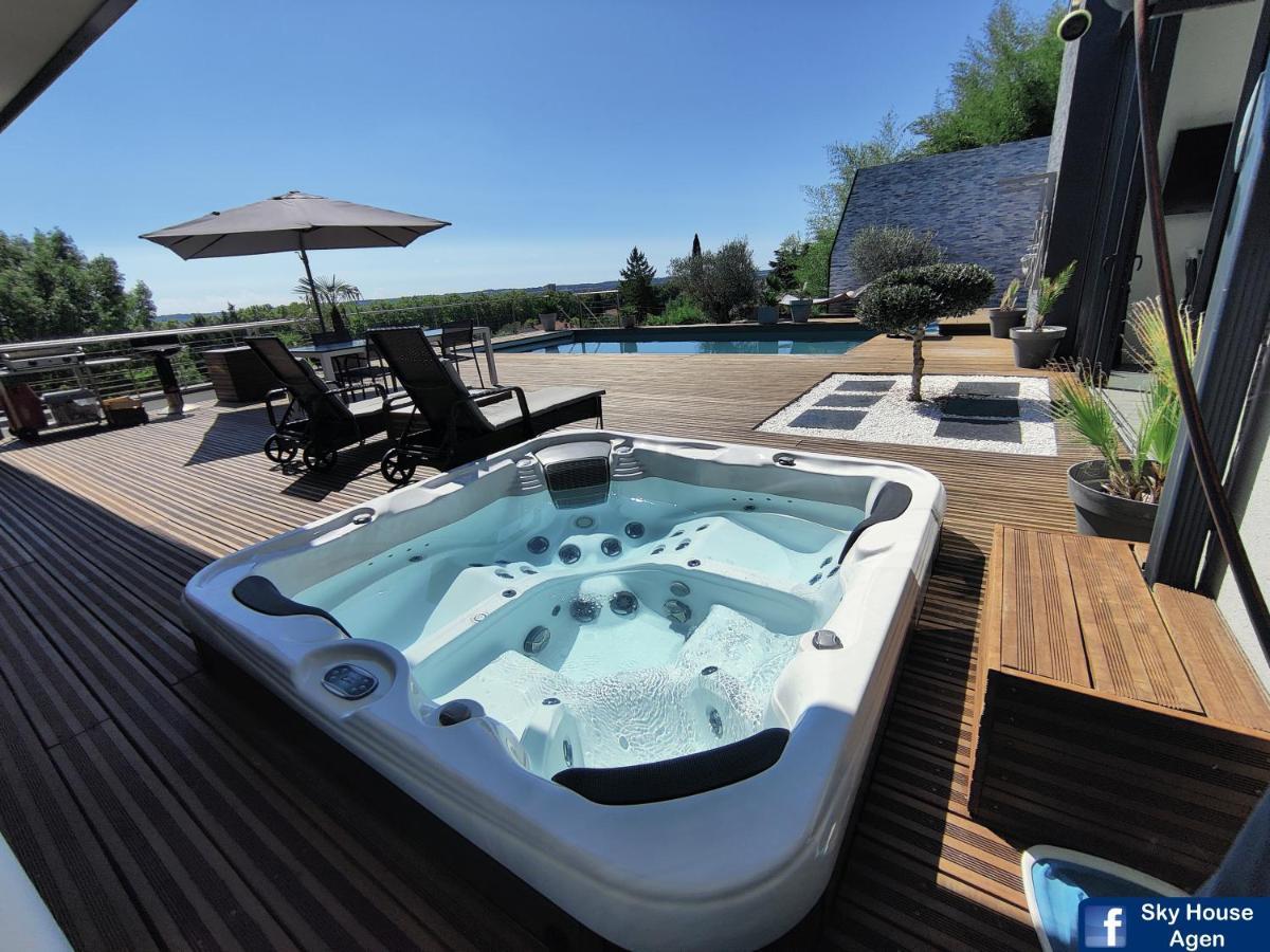 Piscine Chauffee Et Spa Jacuzzi Privatif Terrasse Sans Vis A Vis ,,,Sky House Agen,,, Exterior foto